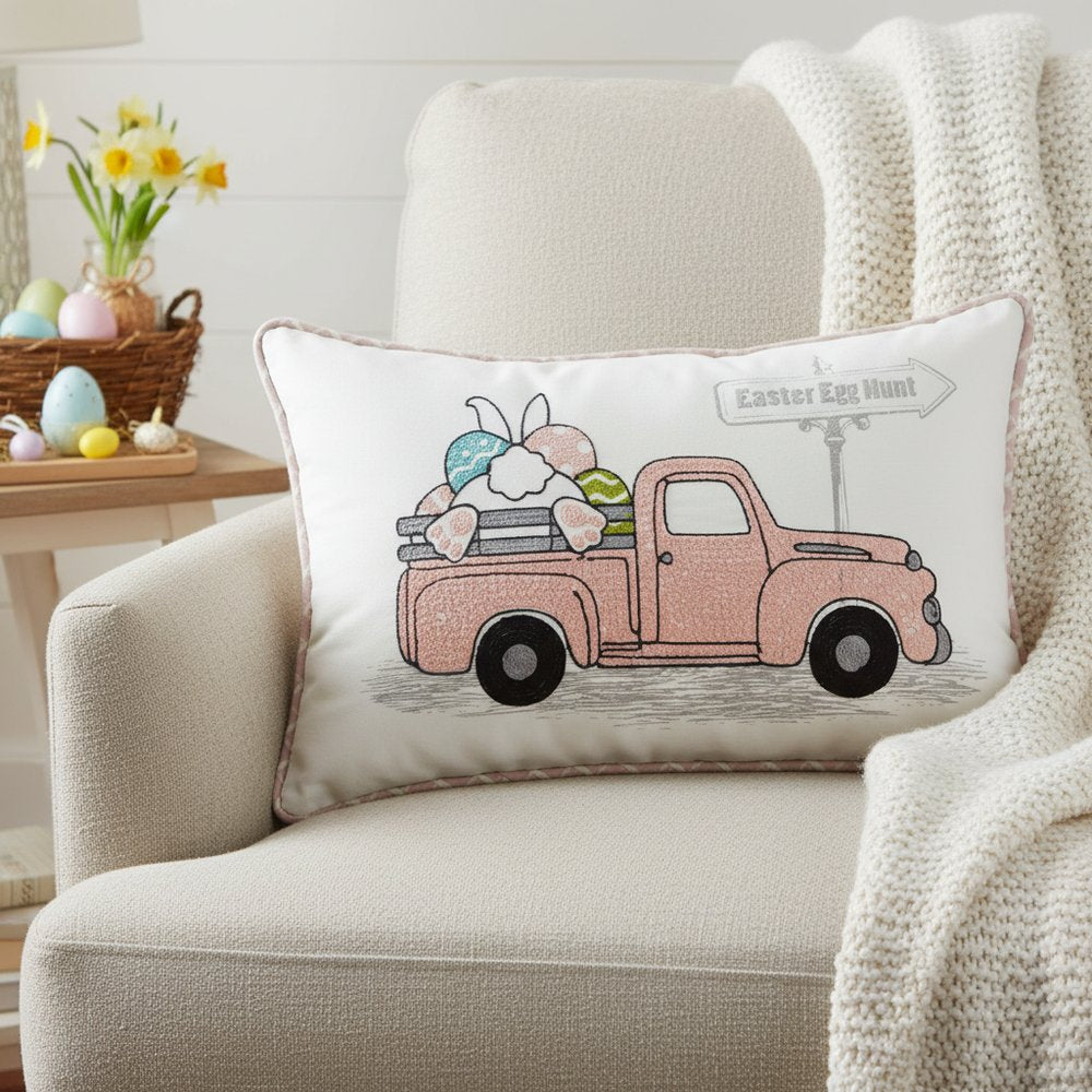 13" X 20" Pink and White Easter Egg Hunt Throw Pillow