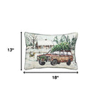 13" X 18" White Green Black And Red Zippered Polyester Christmas Holiday Van Throw Pillow