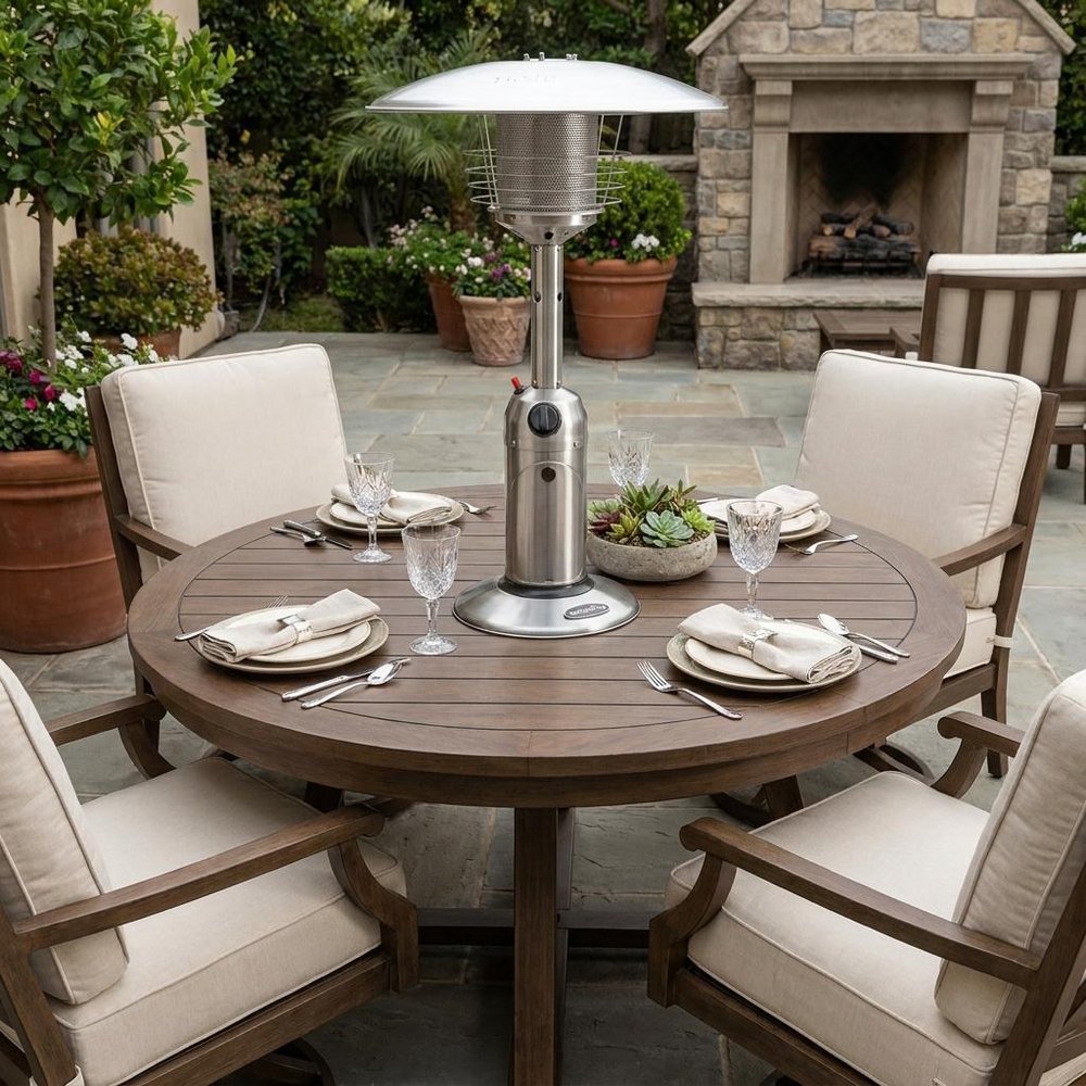 11000 BTU Silver Steel Propane Cylindrical Pole Tabletop Patio Heater