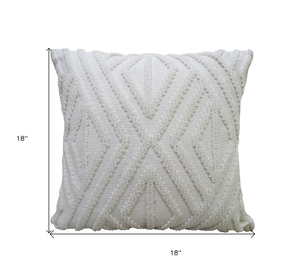 18" X 18" White Zippered Diamond Indoor Outdoor Throw Pillow