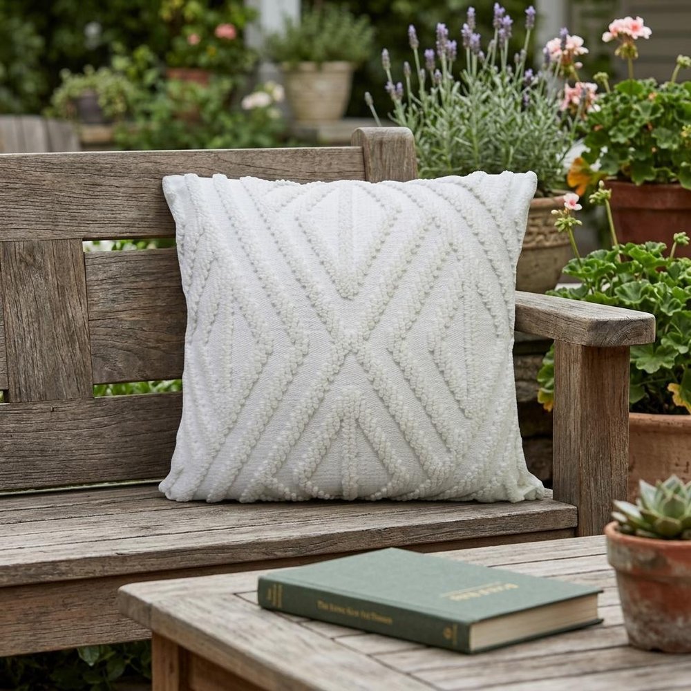 18" X 18" White Zippered Diamond Indoor Outdoor Throw Pillow