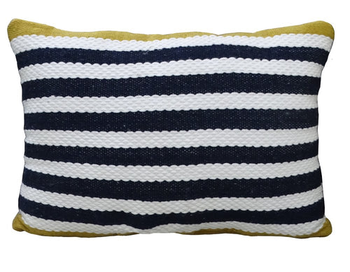 14" X 20" Black And Yellow Zippered Striped Indoor Outdoor Throw Pillow