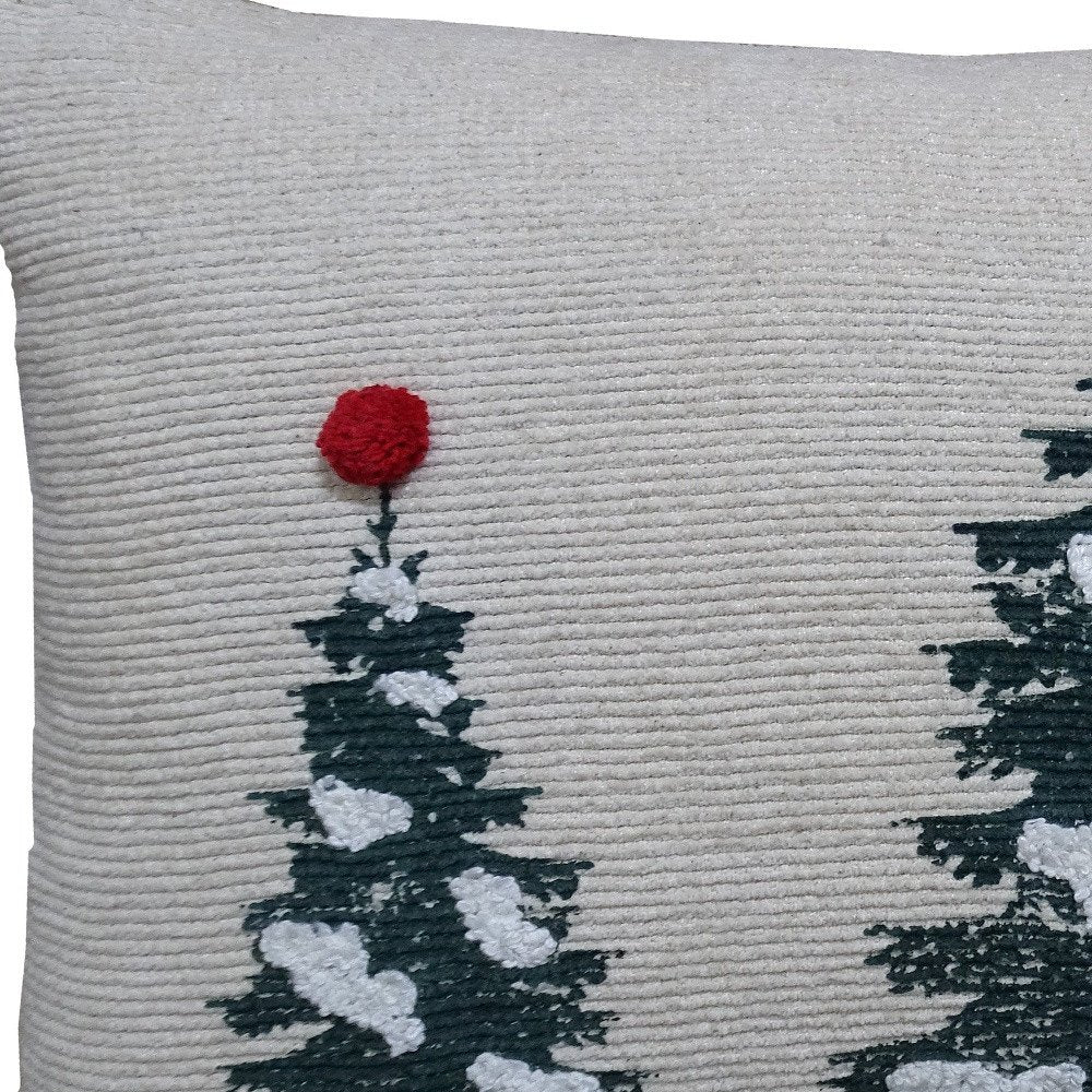 14" X 24" Red And Green Zippered Cotton Blend Christmas Tree Throw Pillow