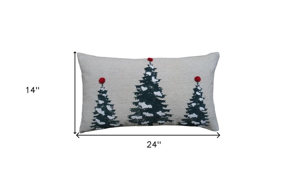 14" X 24" Red And Green Zippered Cotton Blend Christmas Tree Throw Pillow