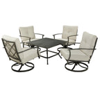 Five Piece Black and Gray Metal Outdoor Patio Set With Table