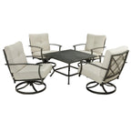 Five Piece Black and Gray Metal Outdoor Patio Set With Table