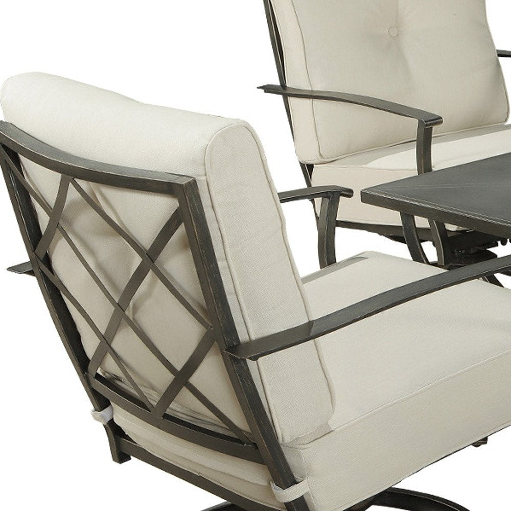 Five Piece Black and Gray Metal Outdoor Patio Set With Table