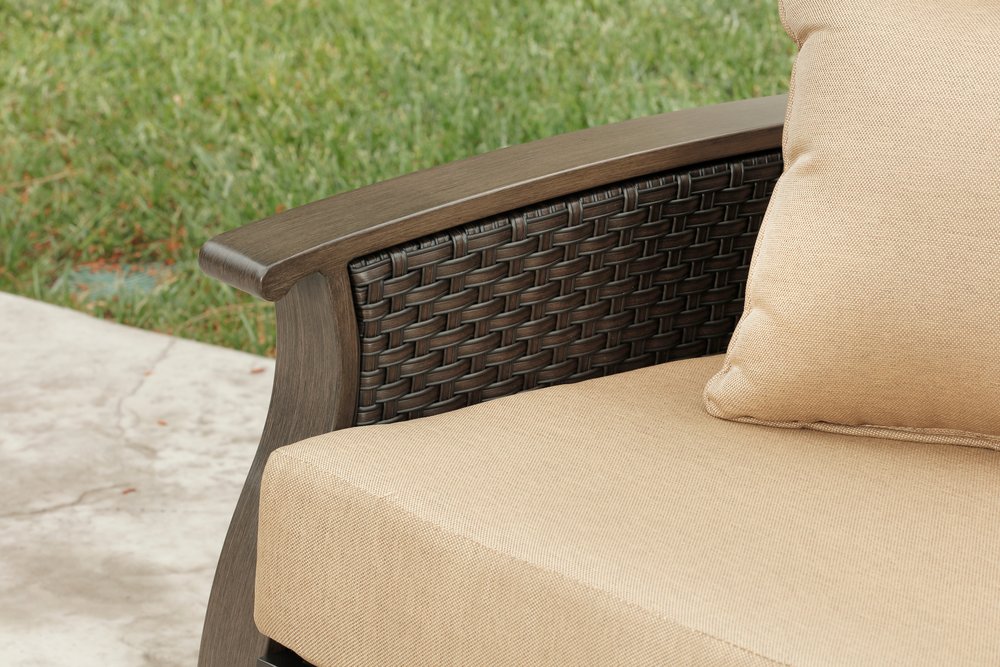 Two Piece Brown and Tan Metal Sectional Seating Group With Table