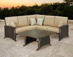 Two Piece Brown and Tan Metal Sectional Seating Group With Table