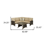 Two Piece Brown and Tan Metal Sectional Seating Group With Table