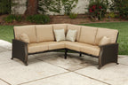 Two Piece Brown and Tan Metal Sectional Seating Group With Table