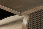 Two Piece Brown and Tan Metal Sectional Seating Group With Table