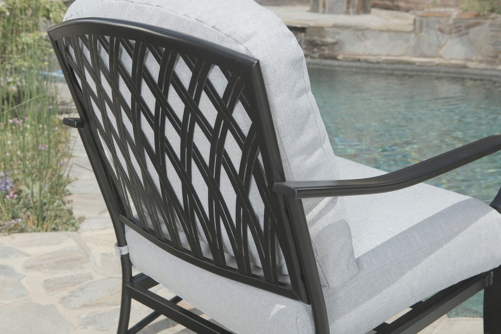 Four Piece Black and Light Gray Metal Outdoor Patio Set With Table