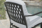 Four Piece Black and Light Gray Metal Outdoor Patio Set With Table