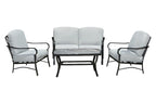 Four Piece Black and Light Gray Metal Outdoor Patio Set With Table