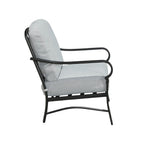 Four Piece Black and Light Gray Metal Outdoor Patio Set With Table