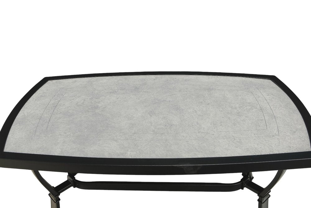 Four Piece Black and Light Gray Metal Outdoor Patio Set With Table