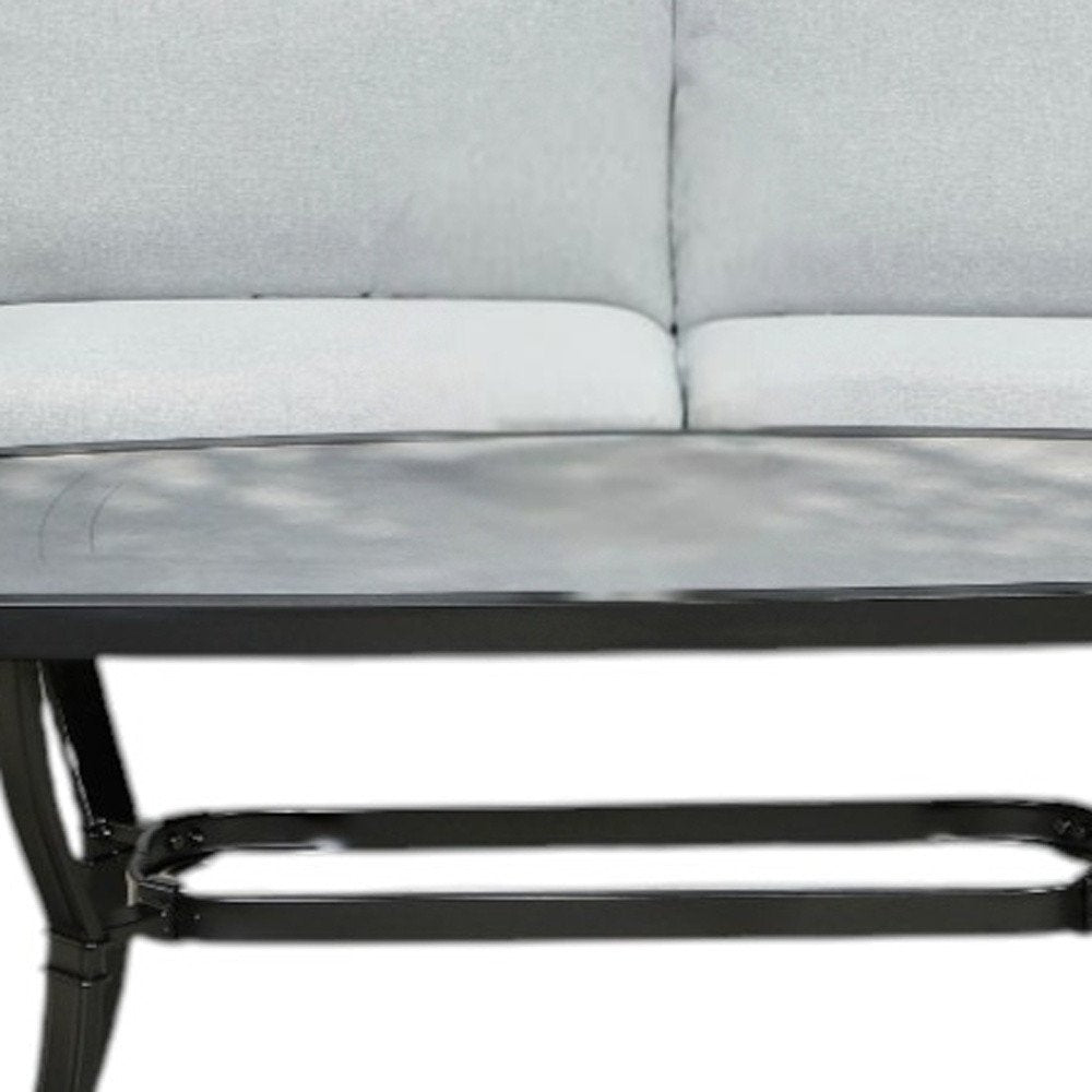 Four Piece Black and Light Gray Metal Outdoor Patio Set With Table