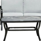 Four Piece Black and Light Gray Metal Outdoor Patio Set With Table