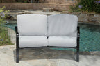 Four Piece Black and Light Gray Metal Outdoor Patio Set With Table