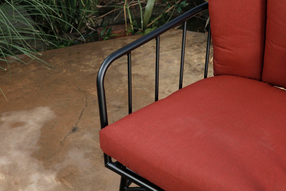 Three Piece Black and Red Metal Two Person Seating Group With Table
