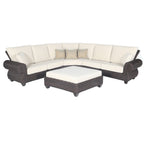 Four Piece Brown and White Wicker Sectional Seating Group