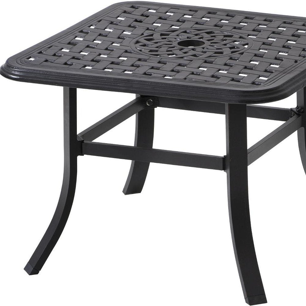 24" Black Square Metal Outdoor Bistro Table with Umbrella Hole