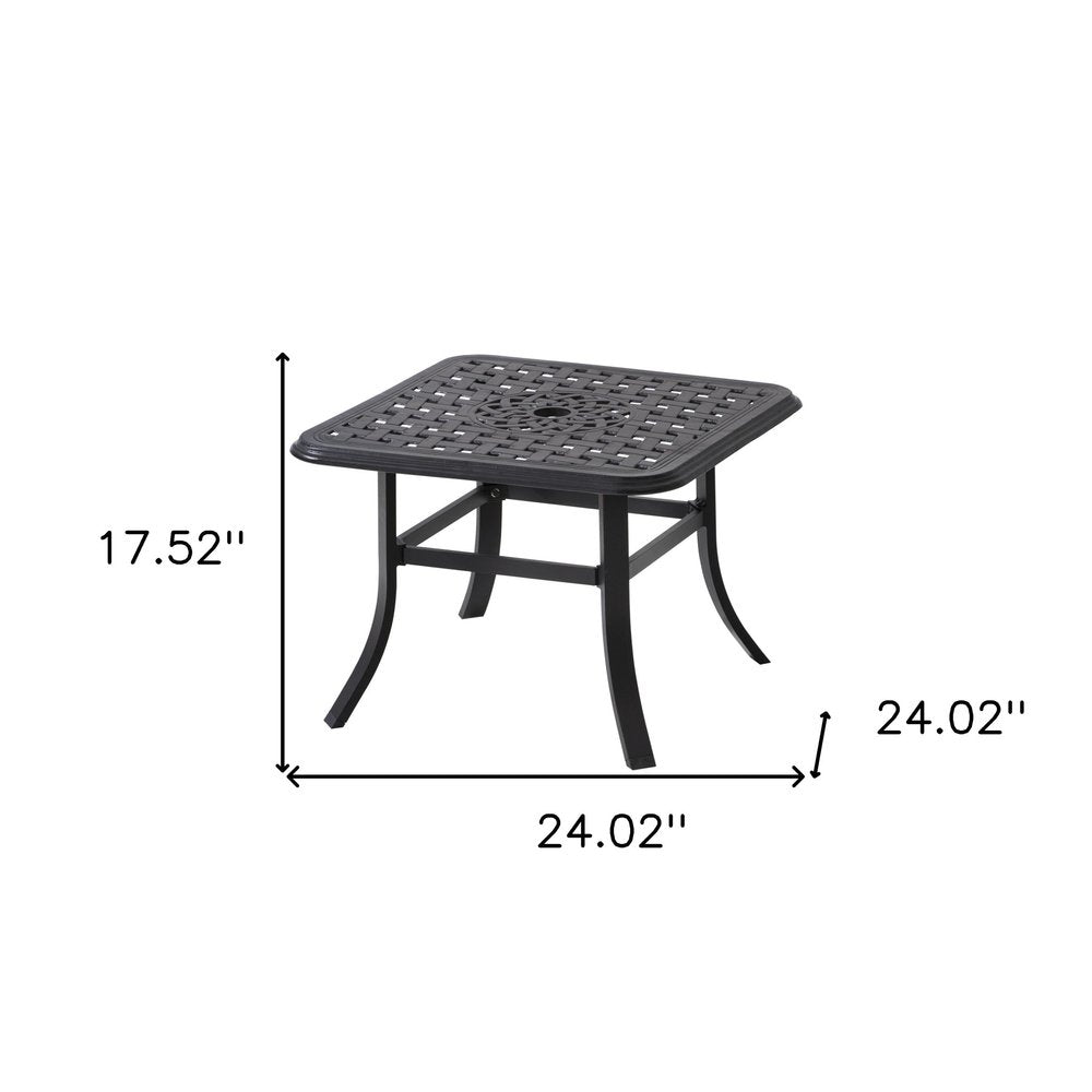24" Black Square Metal Outdoor Bistro Table with Umbrella Hole