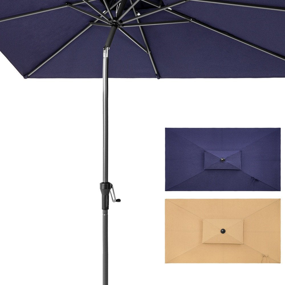10' Navy Blue Polyester Rectangular Tilt Market Patio Umbrella