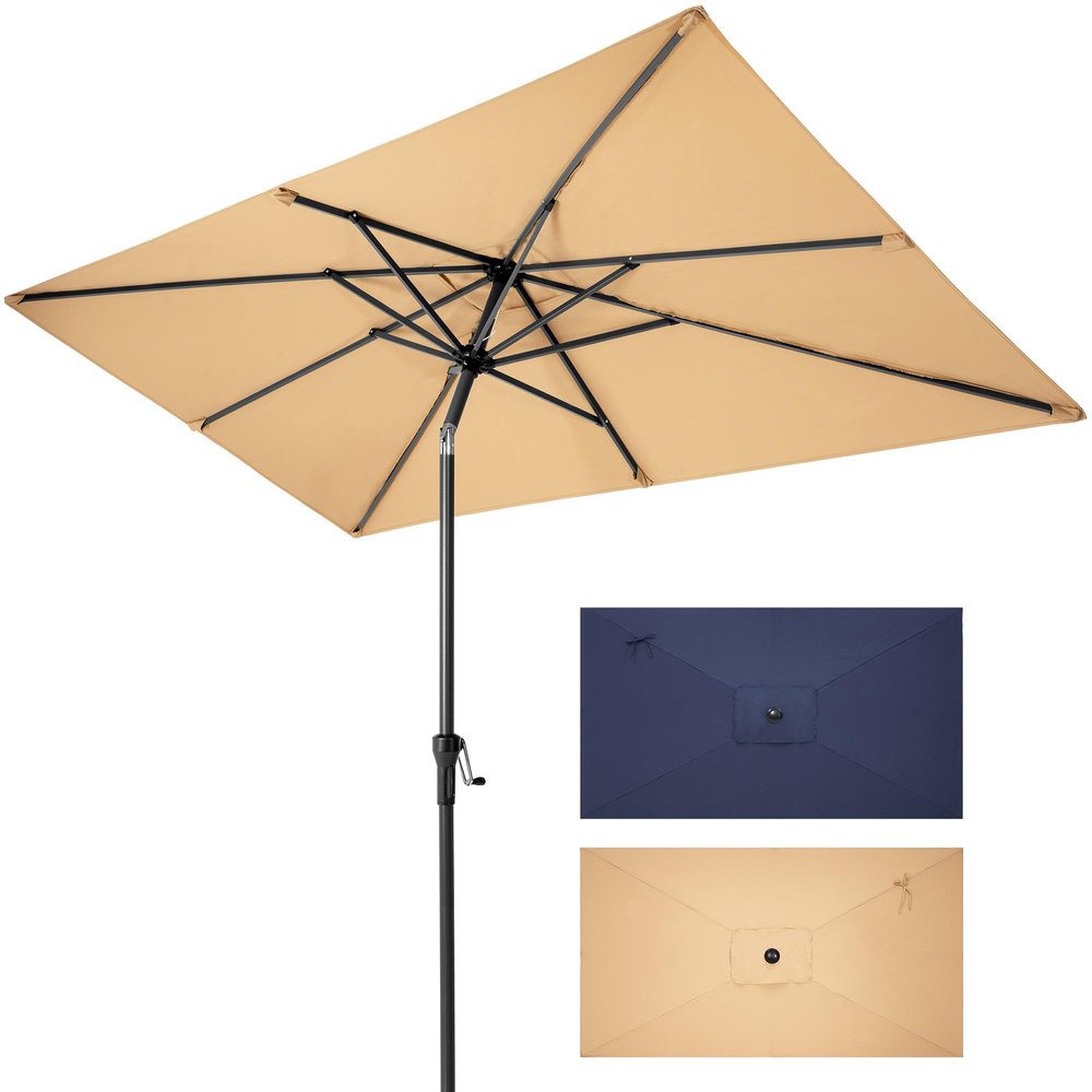 6" Tan Polyester Rectangular Tilt Market Patio Umbrella