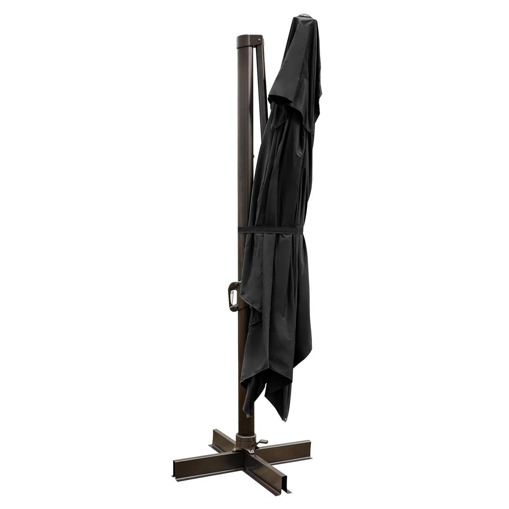 13' Black Polyester Rectangular Tilt Cantilever Patio Umbrella with Stand