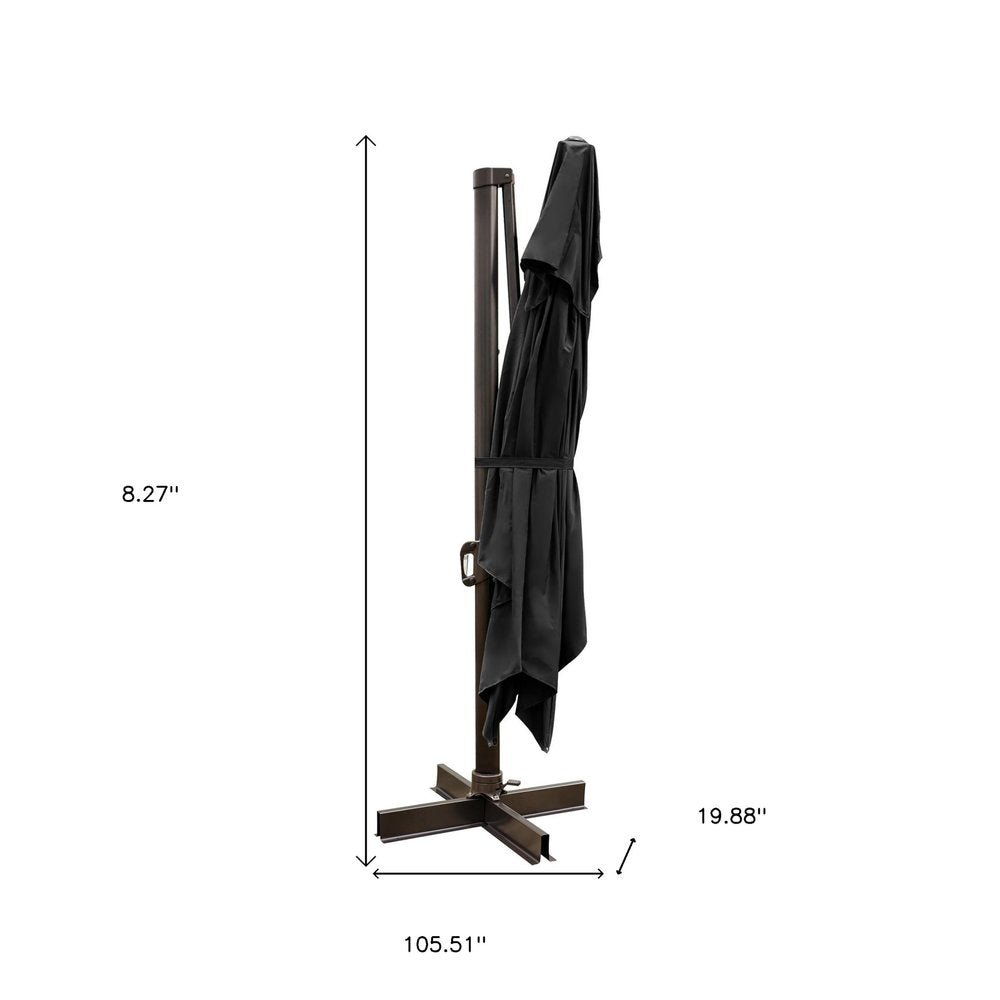 13' Black Polyester Rectangular Tilt Cantilever Patio Umbrella with Stand