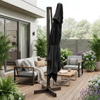 13' Black Polyester Rectangular Tilt Cantilever Patio Umbrella with Stand