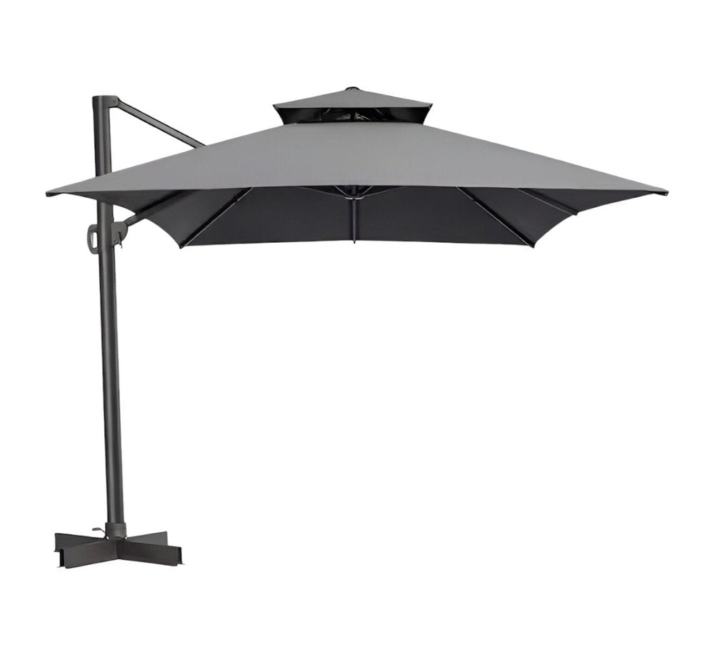 13' Gray Polyester Rectangular Tilt Cantilever Patio Umbrella with Stand