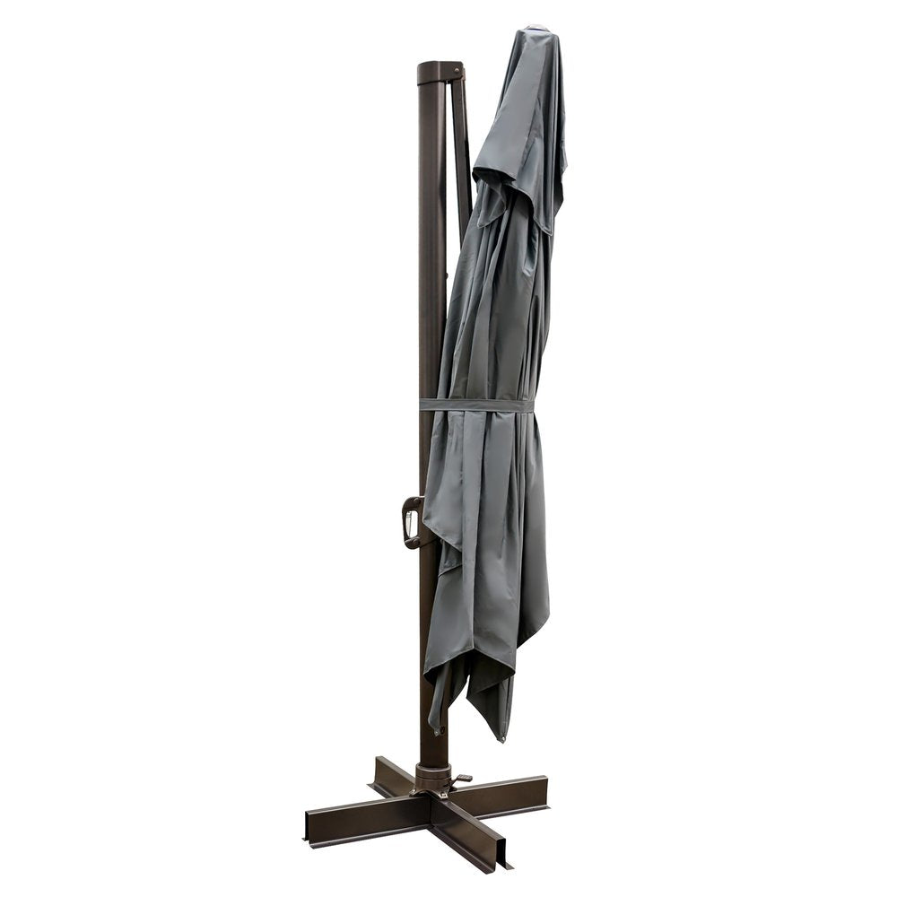13' Gray Polyester Rectangular Tilt Cantilever Patio Umbrella with Stand