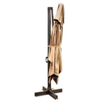 8" Tan Polyester Rectangular Tilt Cantilever Patio Umbrella with Stand