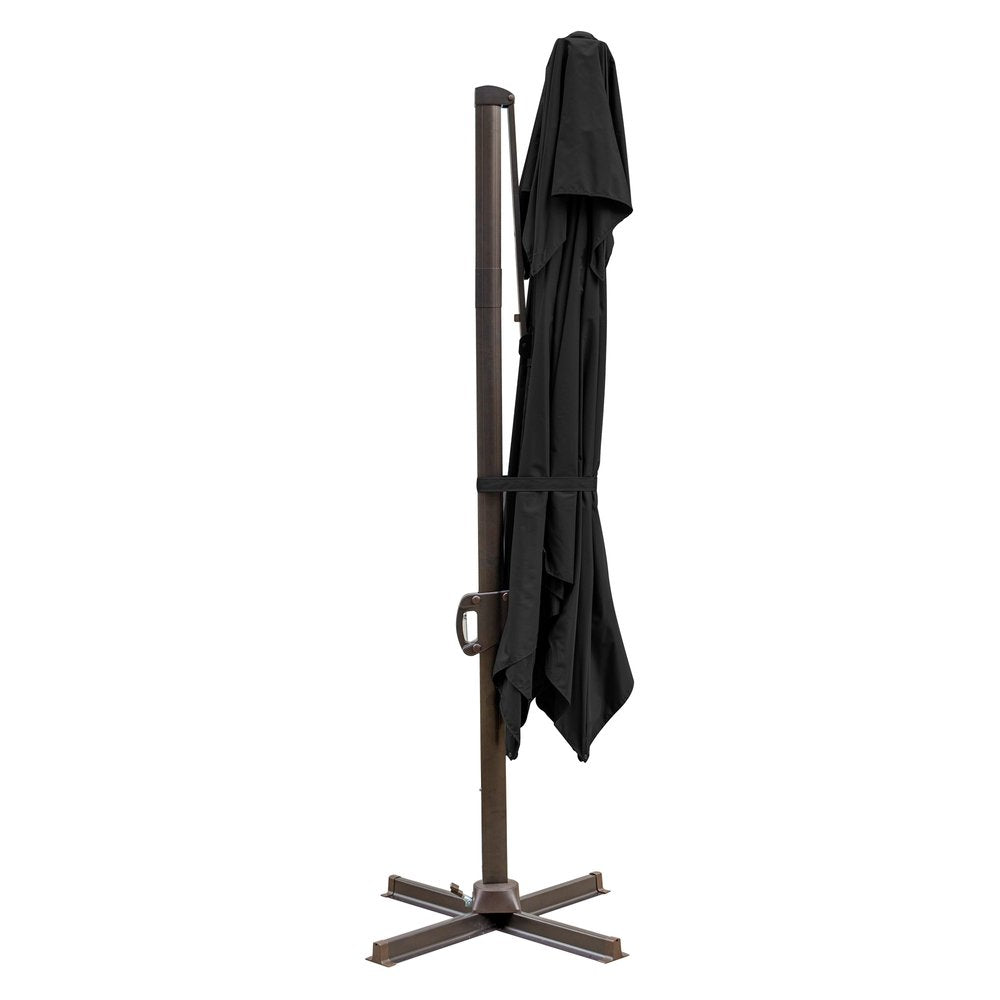 10' Black Polyester Square Tilt Cantilever Patio Umbrella with Stand