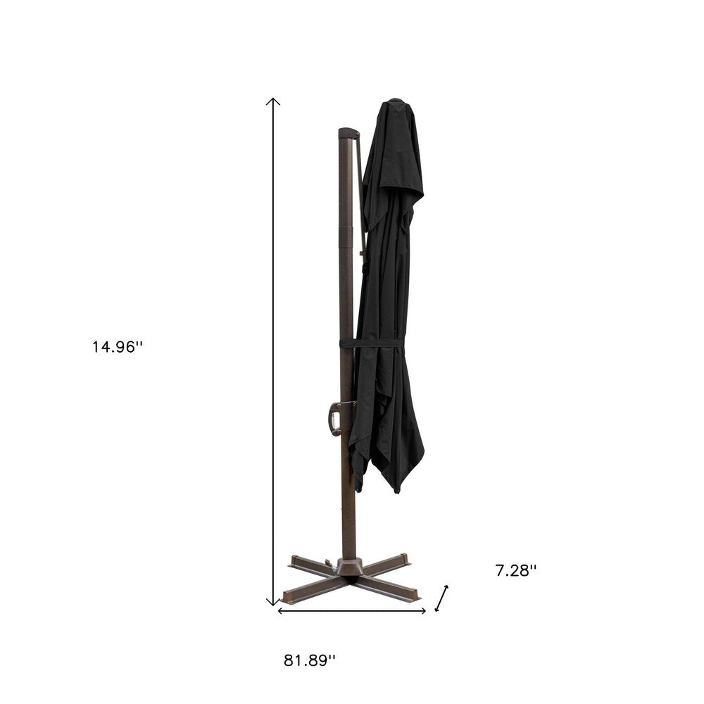 15" Black Polyester Square Tilt Cantilever Patio Umbrella with Stand