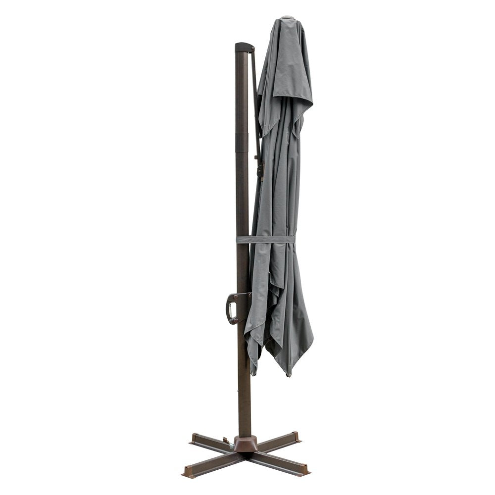 15" Gray Polyester Square Tilt Cantilever Patio Umbrella with Stand