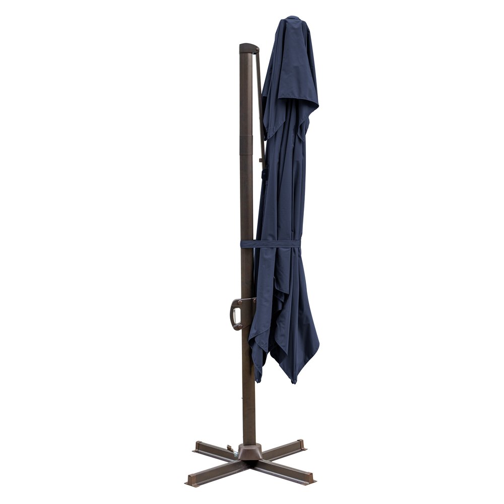 15" Navy Blue Polyester Square Tilt Cantilever Patio Umbrella with Stand