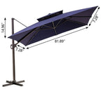 11' Navy Blue Polyester Round Tilt Cantilever Patio Umbrella with Stand