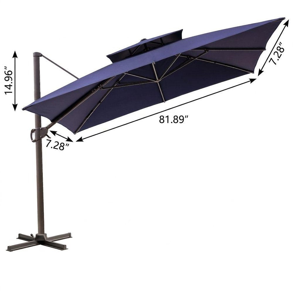11' Navy Blue Polyester Round Tilt Cantilever Patio Umbrella with Stand