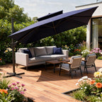 15" Navy Blue Polyester Round Tilt Cantilever Patio Umbrella with Stand