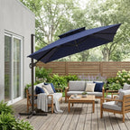 11' Navy Blue Polyester Round Tilt Cantilever Patio Umbrella with Stand