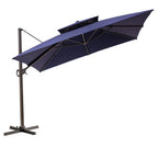 11' Navy Blue Polyester Round Tilt Cantilever Patio Umbrella with Stand