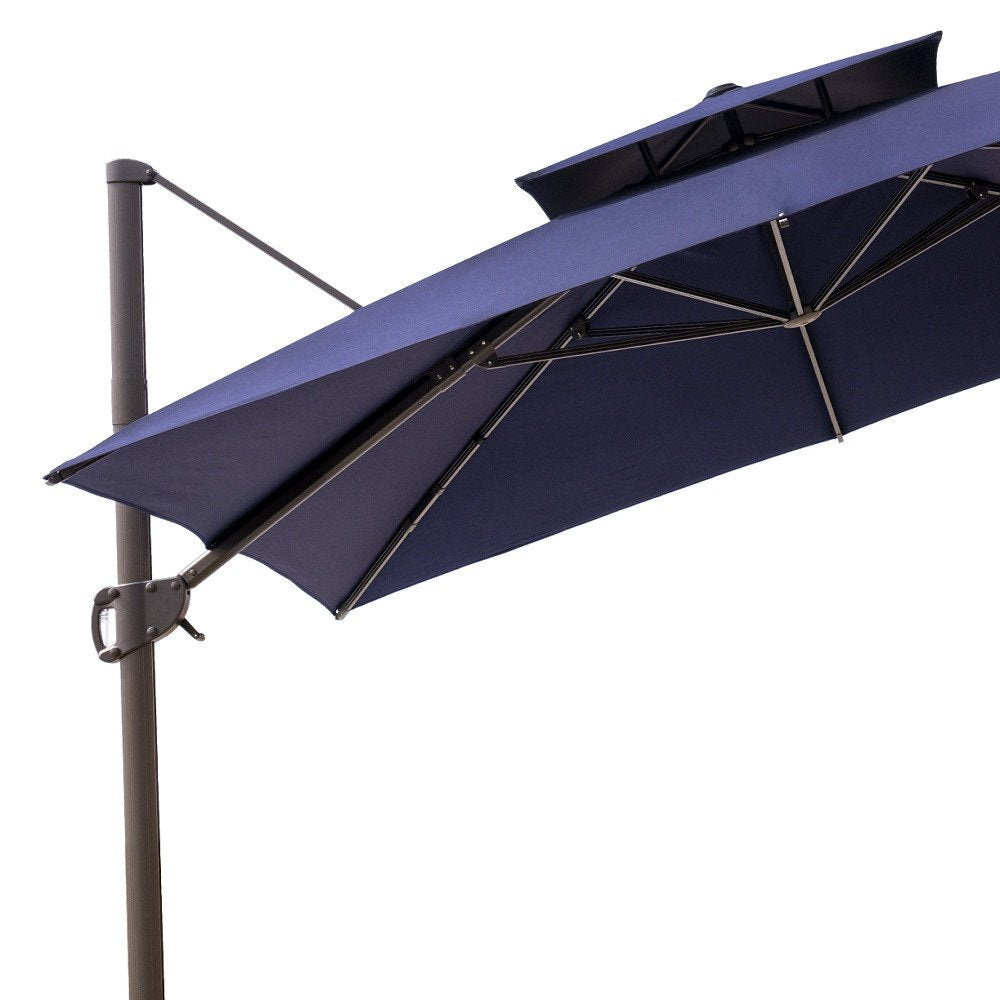 15" Navy Blue Polyester Round Tilt Cantilever Patio Umbrella with Stand