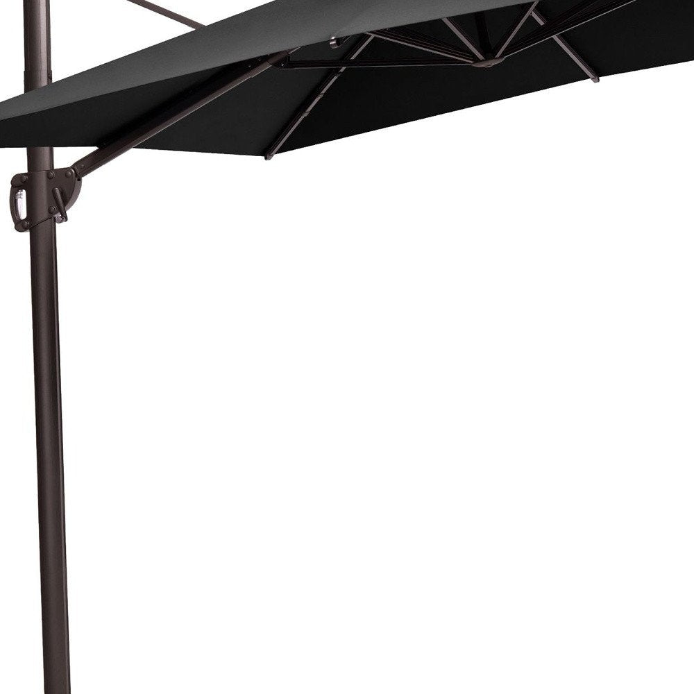 11' Black Polyester Round Tilt Cantilever Patio Umbrella with Stand