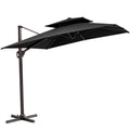 11' Black Polyester Round Tilt Cantilever Patio Umbrella with Stand