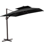 11' Black Polyester Round Tilt Cantilever Patio Umbrella with Stand