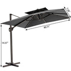 11' Gray Polyester Round Tilt Cantilever Patio Umbrella with Stand